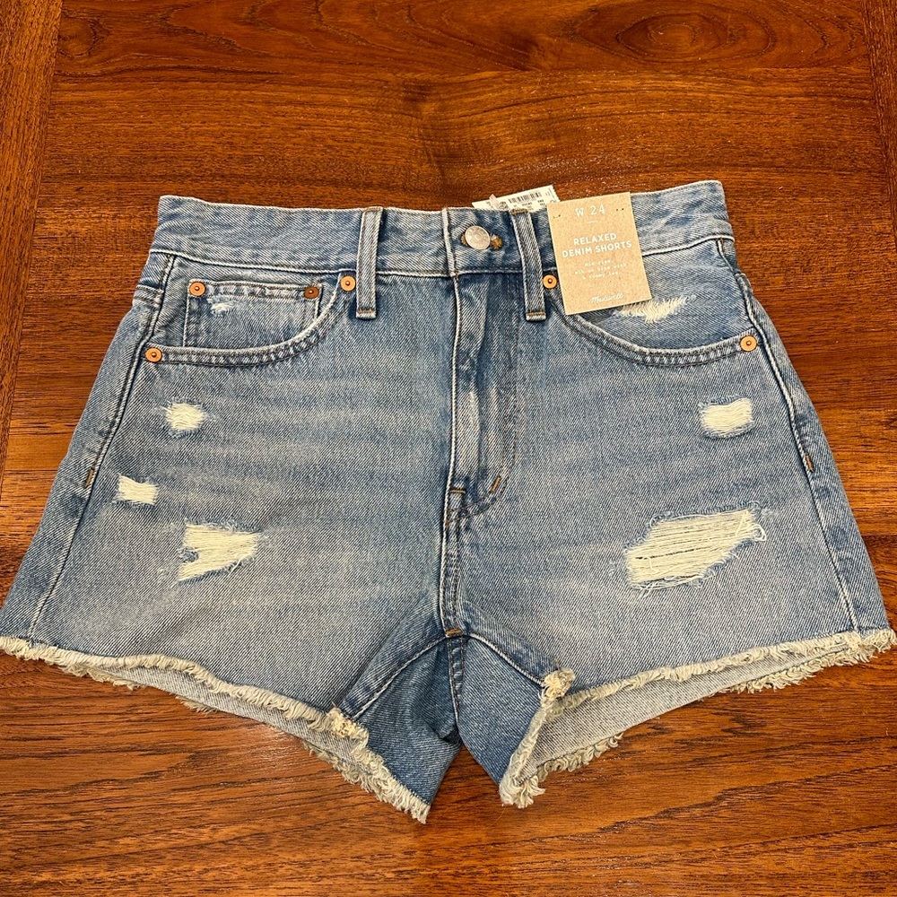 Madewell Relaxed Denim Shorts In Renfield Wash, Destructed Edition, Size 24